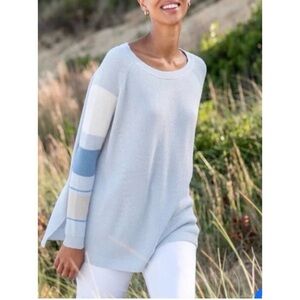 Mersea Camden Striped Beach Crewneck Sweater Blue Buttons one size